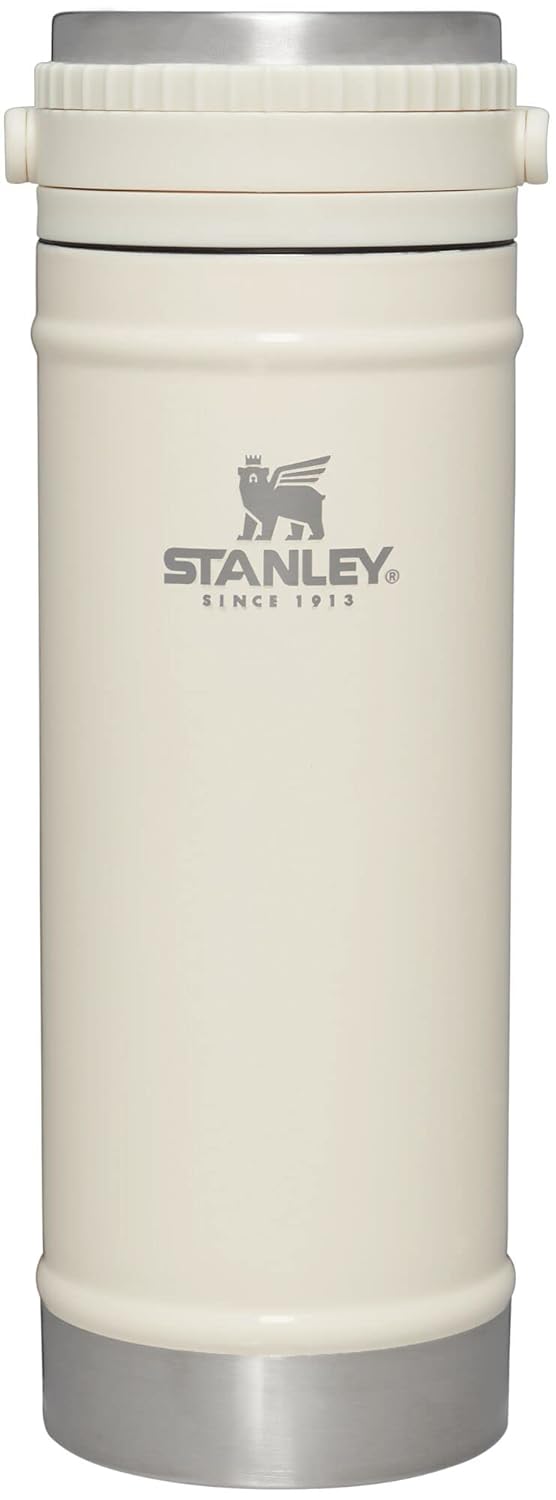 STANLEY Travel Mug with Integrated French Press 16 oz | 5 Minute Brew, 4 Hours Hot, Leakproof Lid | Mesh Filter for Coffee Grounds | Insulated Stainless Steel Coffee Maker | BPA-Free | Cream Gloss