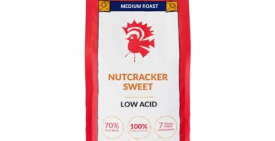 Puroast Low Acid Coffee Flavored Ground | Nutcracker Sweet Ground | Medium Roast | High Antioxidants & High pH |No Bitter Aftertaste | Reduced Heartburn & GERD | Suitable for Cold Brew – 2.2 LB