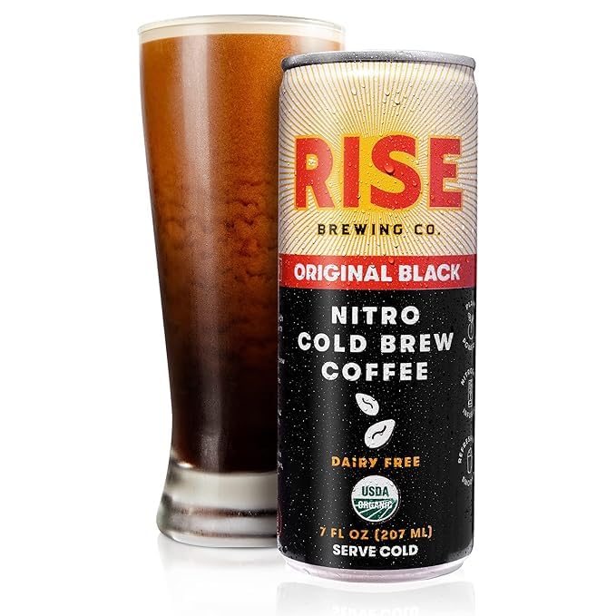 RISE Brewing Co. | Original Black Nitro Cold Brew Coffee | Sugar and Gluten-Free, Vegan | Organic & Non-GMO | Low Acidity | 7 fl. oz. Cans (4 Pack)