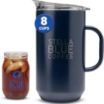 STELLA BLUE Cold Brew Pitcher | 67 oz Stainless Steel with Spill-Resistant Lid | Double Wall Insulated Design | BPA-Free | Ideal for Cold Brew Tea and Infused Drinks | Easy-Pour Durable Pitcher