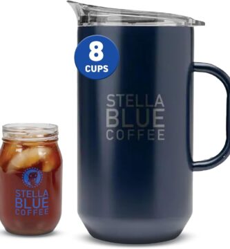 STELLA BLUE Cold Brew Pitcher | 67 oz Stainless Steel with Spill-Resistant Lid | Double Wall Insulated Design | BPA-Free | Ideal for Cold Brew Tea and Infused Drinks | Easy-Pour Durable Pitcher