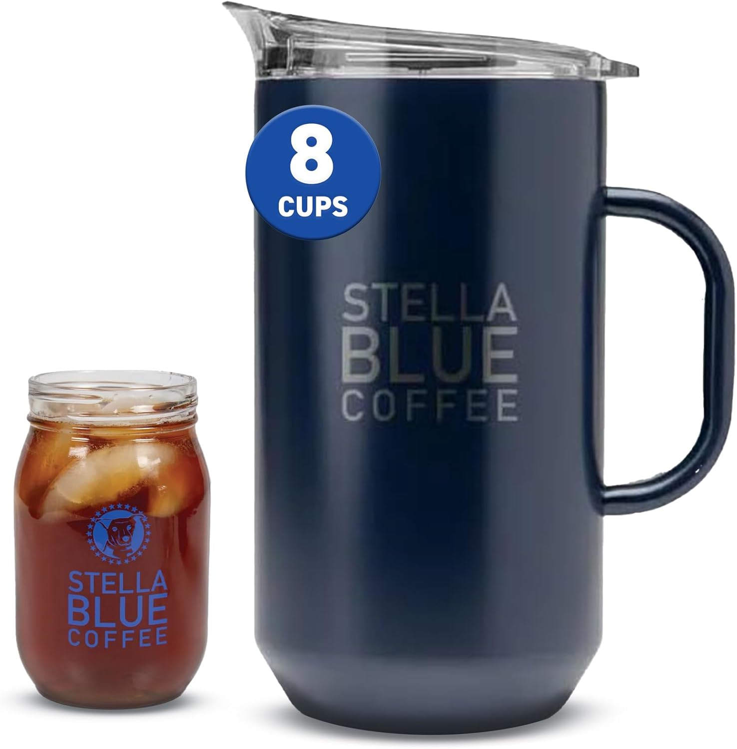STELLA BLUE Cold Brew Pitcher | 67 oz Stainless Steel with Spill-Resistant Lid | Double Wall Insulated Design | BPA-Free | Ideal for Cold Brew Tea and Infused Drinks | Easy-Pour Durable Pitcher