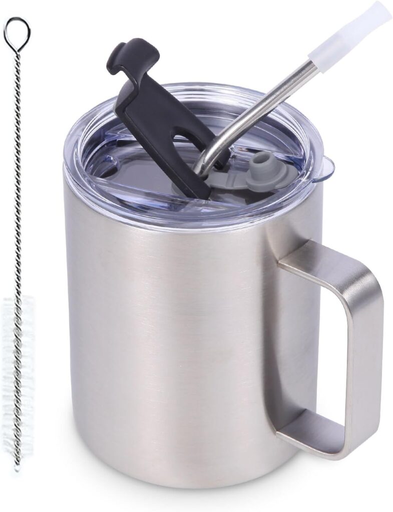 Volhoply 12oz Insulated Leakproof Coffee Mug with Flip & Straw Lid,Double Wall Vacuum Stainless Steel Travel Cafe Tumbler Cup with Handle,Reusable Camping Mugs Keep Cold/Hot(Silver,1 Set) Volhoply 12oz Insulated Leakproof Coffee Mug with Flip & Straw Lid,Double Wall Vacuum Stainless Steel Travel Cafe Tumbler Cup with Handle,Reusable Camping Mugs Keep Cold/Hot(Silver,1 Set)