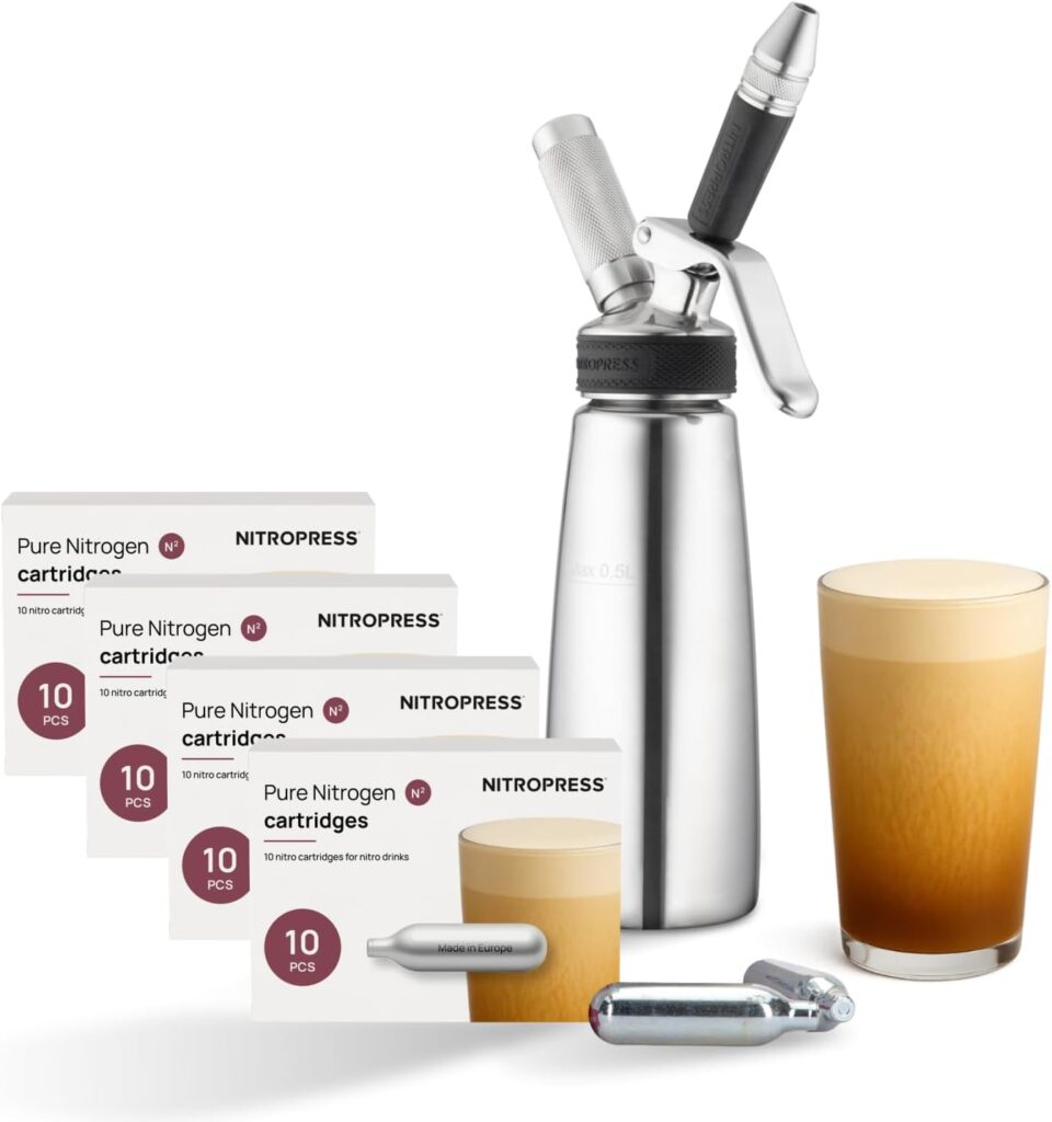 NitroPress Nitro Cold Brew Maker And Dispenser, Nitro Machine, Cold Brew Kit with 40 Nitro Chargers