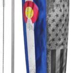 Colorado Flag Insulated Tumbler Cup With Straw Lid | Reusable Stainless Steel Water Bottle For Cold Brew Tea Iced Coffee Travel Mug | 20oz