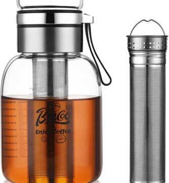 Bincoo Glass Cold Brew Coffee Maker with Extended Fine Mesh Filter, Tea Infuser Bottle Iced Coffee Maker with Thick Borosilicate Glas