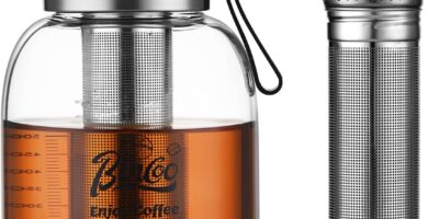 Bincoo Glass Cold Brew Coffee Maker with Extended Fine Mesh Filter, Tea Infuser Bottle Iced Coffee Maker with Thick Borosilicate Glas