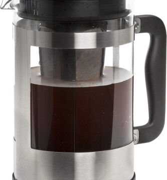 Primula Kedzie Deluxe Cold Brew Iced Coffee Maker Comfort Grip Handle, Durable Glass Carafe, Removable Mesh Filter, 6 Cup, Brushed Stainless Steel
