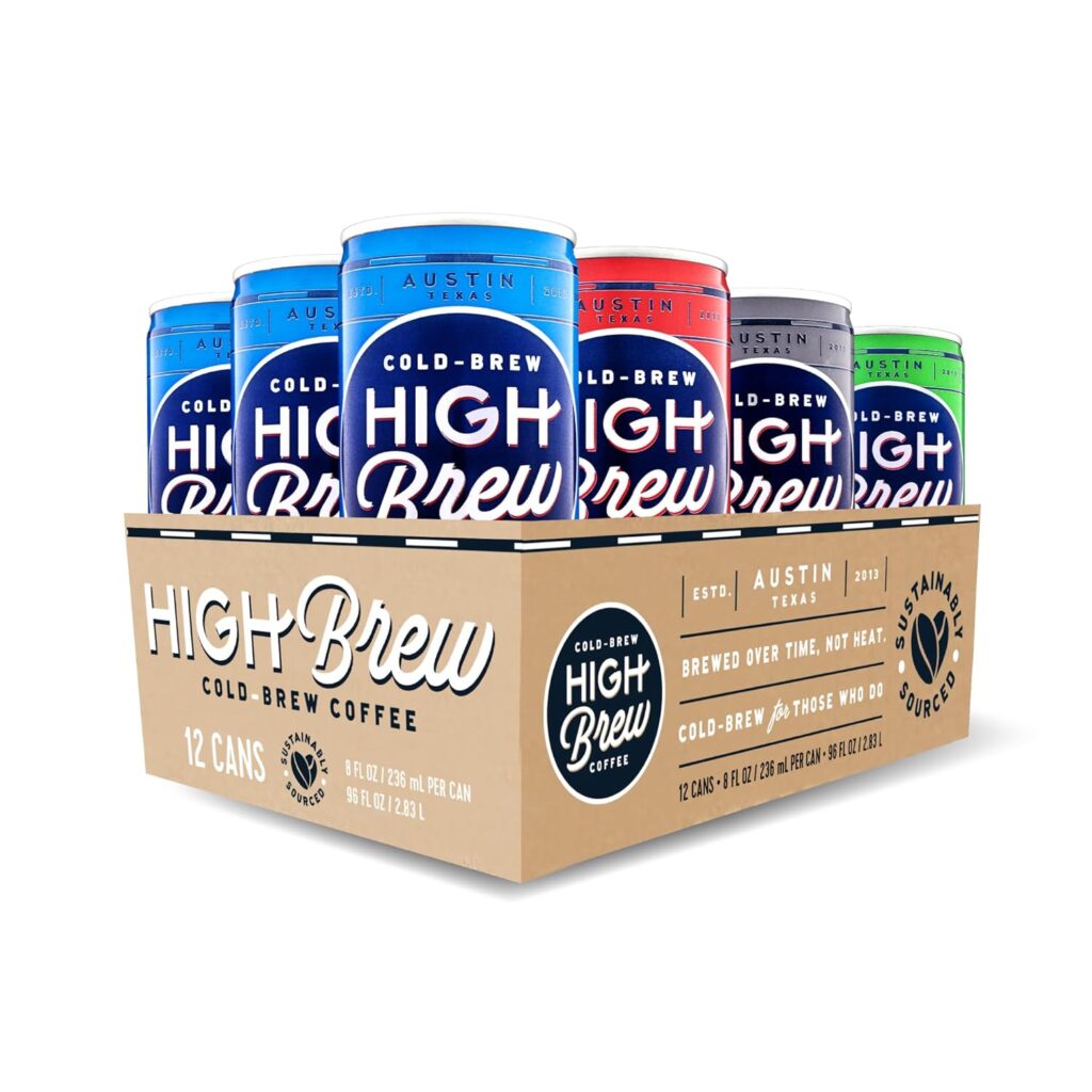 High Brew Coffee | Cold Brew Iced Coffee Variety Pack | Lightly Sweetened with Pure Cane Sugar, 140mg Natural Caffeine, Patiently Brewed & Never Heated, Low-Acid, Ready-to-Drink | 8 oz Cans (Pack of 12) – Includes Double Espresso, Mexican Vanilla, Dark Chocolate Mocha & Black & Bold High Brew Coffee | Cold Brew Iced Coffee Variety Pack | Lightly Sweetened with Pure Cane Sugar, 140mg Natural Caffeine, Patiently Brewed & Never Heated, Low-Acid, Ready-to-Drink | 8 oz Cans (Pack of 12) – Includes Double Espresso, Mexican Vanilla, Dark Chocolate Mocha & Black & Bold