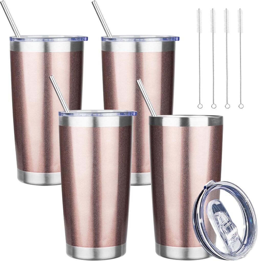 20 oz Tumbler with Lids and Straws, Stainless Steel Insulated Travel Coffee Mug, Double Wall Vacuum Insulated Tumblers, Powder Coated Coffee Tumbler for Cold & Hot Drinks (Rose Gold,4pack) 20 oz Tumbler with Lids and Straws, Stainless Steel Insulated Travel Coffee Mug, Double Wall Vacuum Insulated Tumblers, Powder Coated Coffee Tumbler for Cold & Hot Drinks (Rose Gold,4pack)