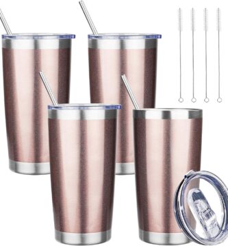 20 oz Tumbler with Lids and Straws, Stainless Steel Insulated Travel Coffee Mug, Double Wall Vacuum Insulated Tumblers, Powder Coated Coffee Tumbler for Cold & Hot Drinks (Rose Gold,4pack) 20 oz Tumbler with Lids and Straws, Stainless Steel Insulated Travel Coffee Mug, Double Wall Vacuum Insulated Tumblers, Powder Coated Coffee Tumbler for Cold & Hot Drinks (Rose Gold,4pack)