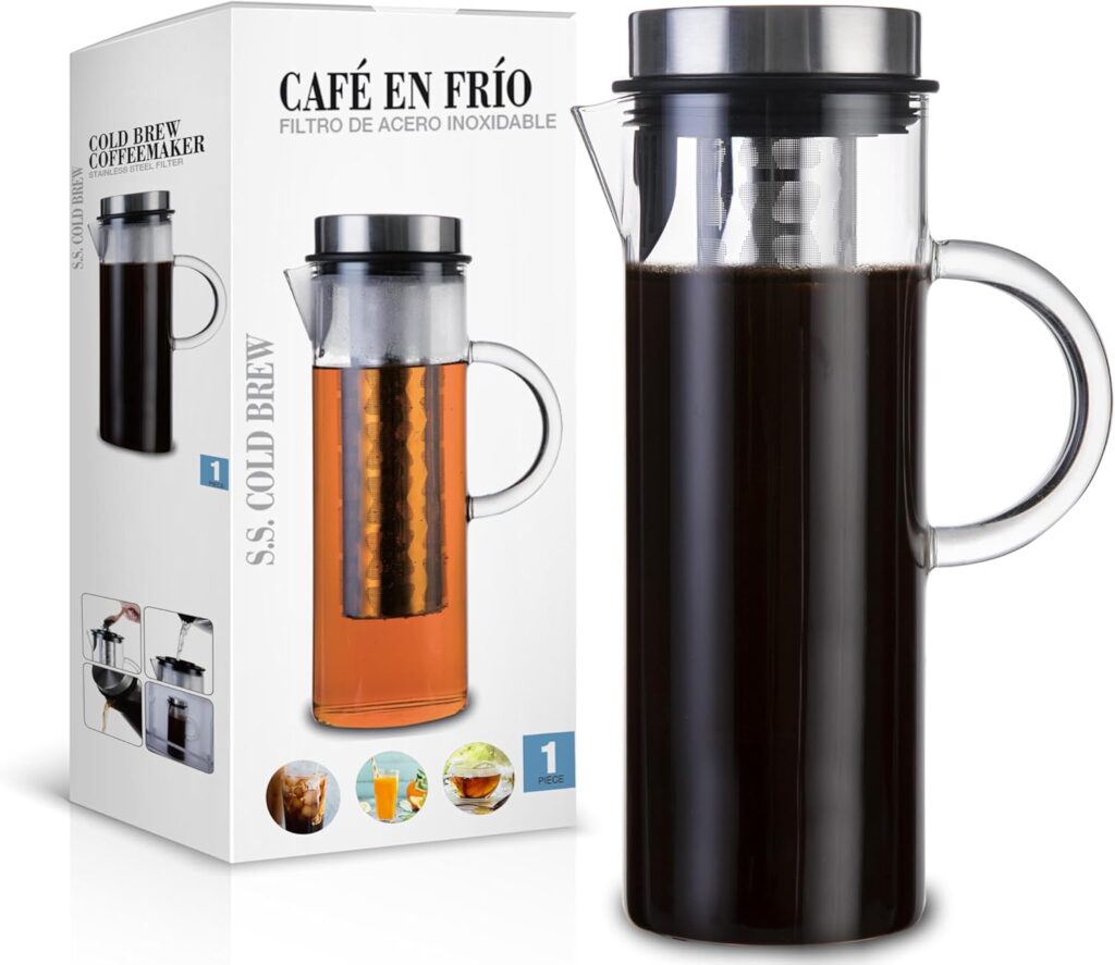 Deluxe Cold Brew Coffee Maker with Removable Stainless Steel Filter (Stainless Steel 44oz/1300ml/1.4QT)