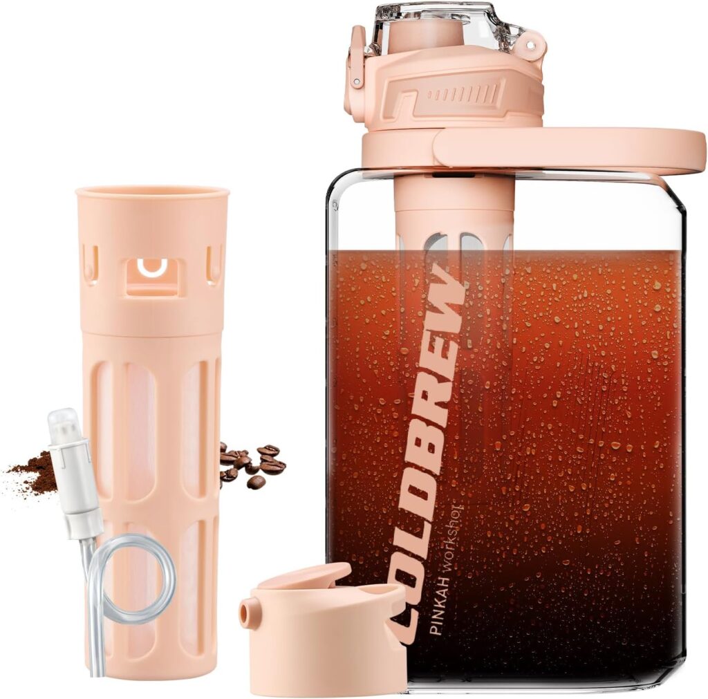 Cold Brew Coffee Maker, 68oz Iced Coffee Tritan Pitcher with Filter, 2 Pour Spout Lids For Airtight & Leak-Proof Coffee Barrel(Black)