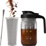 TECHSHARE Cold Brew Coffee Maker Jar 32oz – Heavy Duty Mason Pitcher with Stainless Steel Filter, Wide Mouth Spout Lid & Handle for Iced Coffee, Tea, Lemonade, and Fresh Fruit Drinks