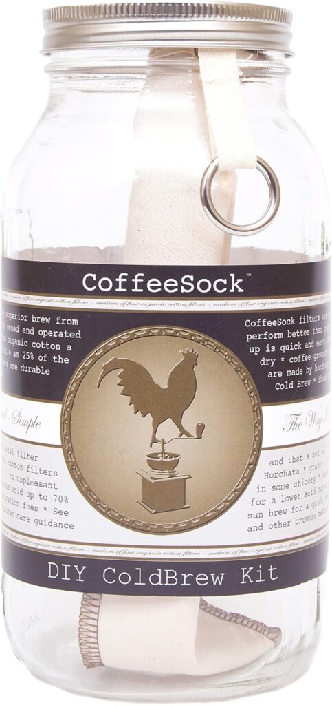 CoffeeSock Cold Brew Kit 64 Ounce – Reusable Organic Cotton Filter and Jar | Coffee Sock Cloth Coffee Filter | Zero-Waste & Eco-Friendly – 2 LITER, HALF GALLON, 64 OUNCE CoffeeSock Cold Brew Kit 64 Ounce – Reusable Organic Cotton Filter and Jar | Coffee Sock Cloth Coffee Filter | Zero-Waste & Eco-Friendly – 2 LITER, HALF GALLON, 64 OUNCE