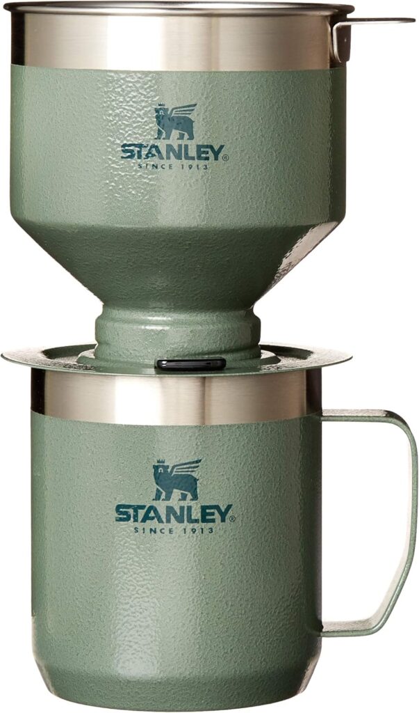 STANLEY Perfect Brew Pour Over Set | 12 oz Camp Mug with Lid Included | Drip Coffee Maker with Reusable Filter | Insulated Stainless Steel | BPA-Free | Hammertone Green