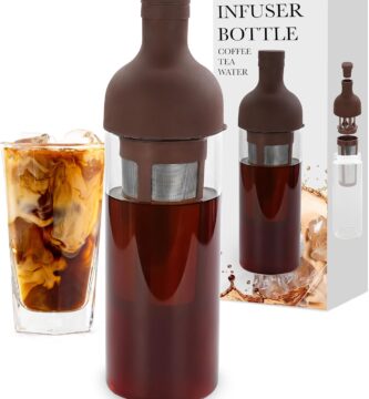 Cold Brew Bottle, 27oz Wine Bottle Shape Tumbler for Iced Coffee or Tea Infuser with Removable Filter- Heatproof Glass, Easy To Hold and Pour