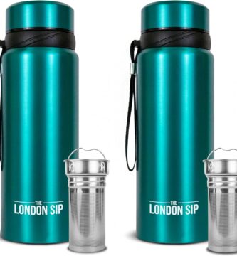 London Sip 25 oz Multi-Function Travel Mug and Tumbler Tea Infuser Water Bottle Fruit Infuser Flask Hot and Cold Double Wall Stainless Steel Coffee Thermos, Celestial Blue, Pack of 2