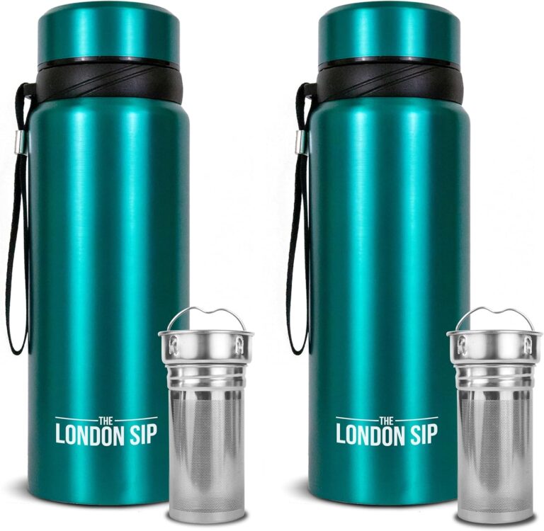 London Sip 25 oz Multi-Function Travel Mug and Tumbler Tea Infuser Water Bottle Fruit Infuser Flask Hot and Cold Double Wall Stainless Steel Coffee Thermos, Celestial Blue, Pack of 2