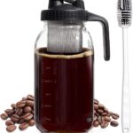 COOK WITH COLOR Cold Brew Coffee Maker – 64oz Mason Jar Pitcher with Stainless Steel Filter, Airtight Glass Jar, Pour Spout Lid & Handle, Ideal for Iced Coffee & Tea, Includes Brush, Black