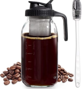 COOK WITH COLOR Cold Brew Coffee Maker – 64oz Mason Jar Pitcher with Stainless Steel Filter, Airtight Glass Jar, Pour Spout Lid & Handle, Ideal for Iced Coffee & Tea, Includes Brush, Black