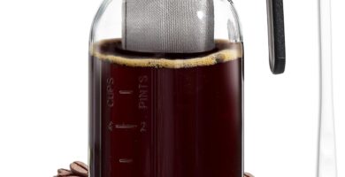 COOK WITH COLOR Cold Brew Coffee Maker – 64oz Mason Jar Pitcher with Stainless Steel Filter, Airtight Glass Jar, Pour Spout Lid & Handle, Ideal for Iced Coffee & Tea, Includes Brush, Black COOK WITH COLOR Cold Brew Coffee Maker – 64oz Mason Jar Pitcher with Stainless Steel Filter, Airtight Glass Jar, Pour Spout Lid & Handle, Ideal for Iced Coffee & Tea, Includes Brush, Black