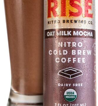 RISE Brewing Co. | Oat Milk Mocha Nitro Cold Brew Latte (4 7 fl. oz. Cans) – USDA Organic, Non-GMO | Vegan & Dairy Free | Draft Nitrogen Pour, Clean Energy, Low Acidity & Refreshingly Smooth