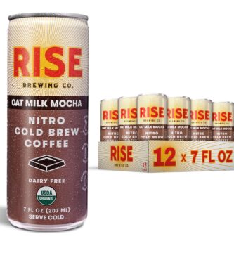 RISE Brewing Co. Oat Milk Mocha Nitro Cold Brew Latte, Vegan & Non-Dairy, Organic, Non-GMO, Low Acidity, 7 fl. oz. Cans (12 Pack)