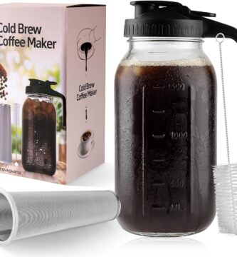 Cold Brew Coffee Maker, 64 oz Glass Pitcher with Mesh Filter, 2 Quart Mason Jar with Lid Cold Brew Coffee Maker, 64 oz Glass Pitcher with Mesh Filter, 2 Quart Mason Jar with Lid