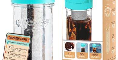 Masontops Cold Brew Makers Kit – Deluxe Iced Coffee Maker with Glass Pitcher & Stainless Steel Mesh Filter – Easy Pour Fridge Cold Brewer System