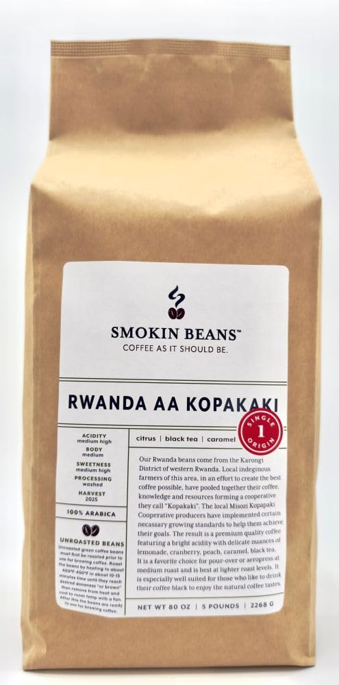 5-Pound Rwanda Aa, Unroasted Green Arabica Coffee Beans, Fresh Current Crop Specialty Grade, Roast the Beans Yourself at Home on Your Roasting Equipment Prior to Using for Brewing Coffee