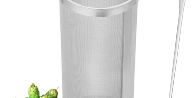 AMGSH Hop Filter 4 X 10 inch, Hop Spider 300 Micron Mesh Stainless Steel Hop Strainer for Home Brewing Beer Tea Kettle Honey Filter with 10in Spoon