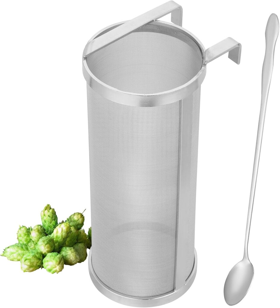 AMGSH Hop Filter 4 X 10 inch, Hop Spider 300 Micron Mesh Stainless Steel Hop Strainer for Home Brewing Beer Tea Kettle Honey Filter with 10in Spoon