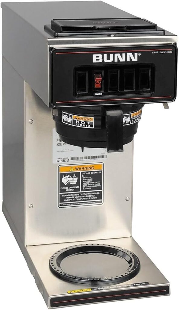 BUNN 13300.0001 VP17-1SS Pourover Coffee Brewer with 1-Warmer, Stainless Steel, Silver, Standard