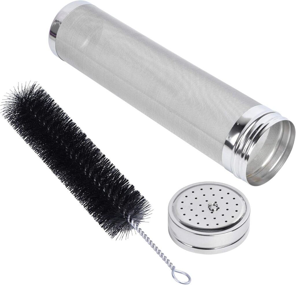 Beer Brewing Dry Hopper Filter Akamino 300 Micron Mesh Stainless Steel Hop Filter Strainer with Nylon Bristles for Home Beer Brewing Home Coffee