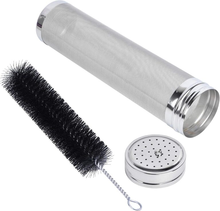 Beer Brewing Dry Hopper Filter Akamino 300 Micron Mesh Stainless Steel Hop Filter Strainer with Nylon Bristles for Home Beer Brewing Home Coffee