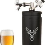 Beer Growler Tap System,128oz Portable Mini Keg Draft Beer Dispenser with Foldable Funne and Pressure Display,Stainless Steel Pressurized Beer Growler, Leak-Proof Ring, Homebrew, Craft Beer