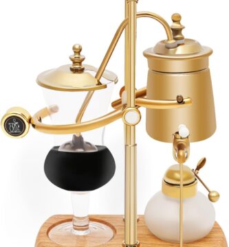 Belgian Balance Siphon Coffee Maker, Vintage Syphon Coffee Machines Vacuum Brewing System, Gold Royal Family Coffee Makers with handle for Home, Café shop (400ml/13.53oz) (Gold)