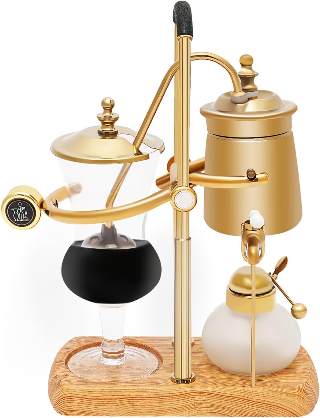 Belgian Balance Siphon Coffee Maker, Vintage Syphon Coffee Machines Vacuum Brewing System, Gold Royal Family Coffee Makers with handle for Home, Café shop (400ml/13.53oz) (Gold)