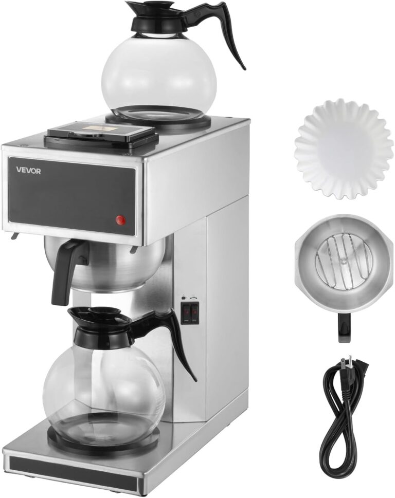 VEVOR Commercial Drip Coffee Maker, 12 Cups Coffee-Maker Machine with 2 Glass Carafes and 2 Decanter Warmer Plates, Stainless Steel Drip Style Coffee Brewer, for Restaurant, Office, Coffee Shop & Home
