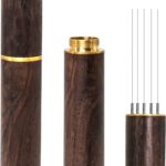 Zolunu Espresso Coffee Stirrer 5 Needles 0.4mm Espresso Distribution Tools, Natural Wood Handle and Stand (Walnut)