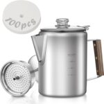 shoxil Coffee Percolator with 100pcs Coffee Filters – 12 Cups | Durable Stainless Steel Material Camping Coffee Pot| Brew Coffee On Fire, Grill or Stovetop | Ideal for Home, Camping