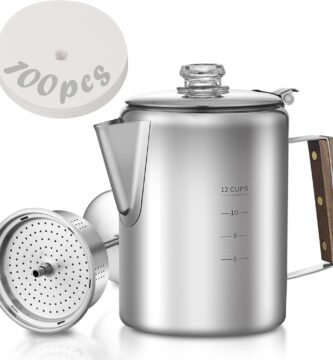 shoxil Coffee Percolator with 100pcs Coffee Filters – 12 Cups | Durable Stainless Steel Material Camping Coffee Pot| Brew Coffee On Fire, Grill or Stovetop | Ideal for Home, Camping