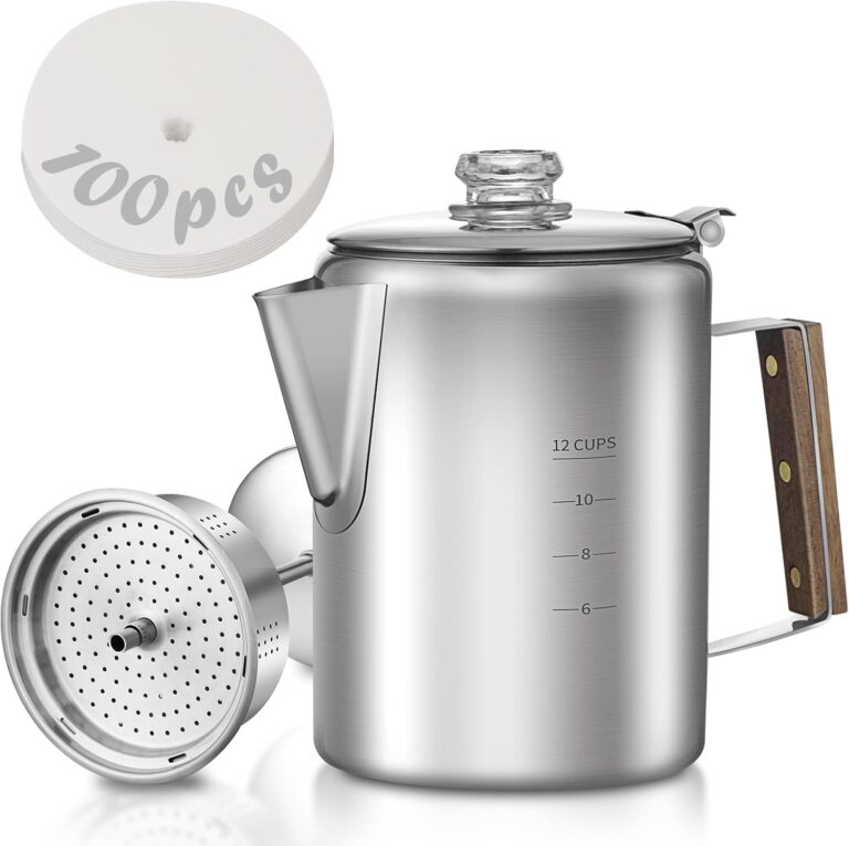 shoxil Coffee Percolator with 100pcs Coffee Filters – 12 Cups | Durable Stainless Steel Material Camping Coffee Pot| Brew Coffee On Fire, Grill or Stovetop | Ideal for Home, Camping