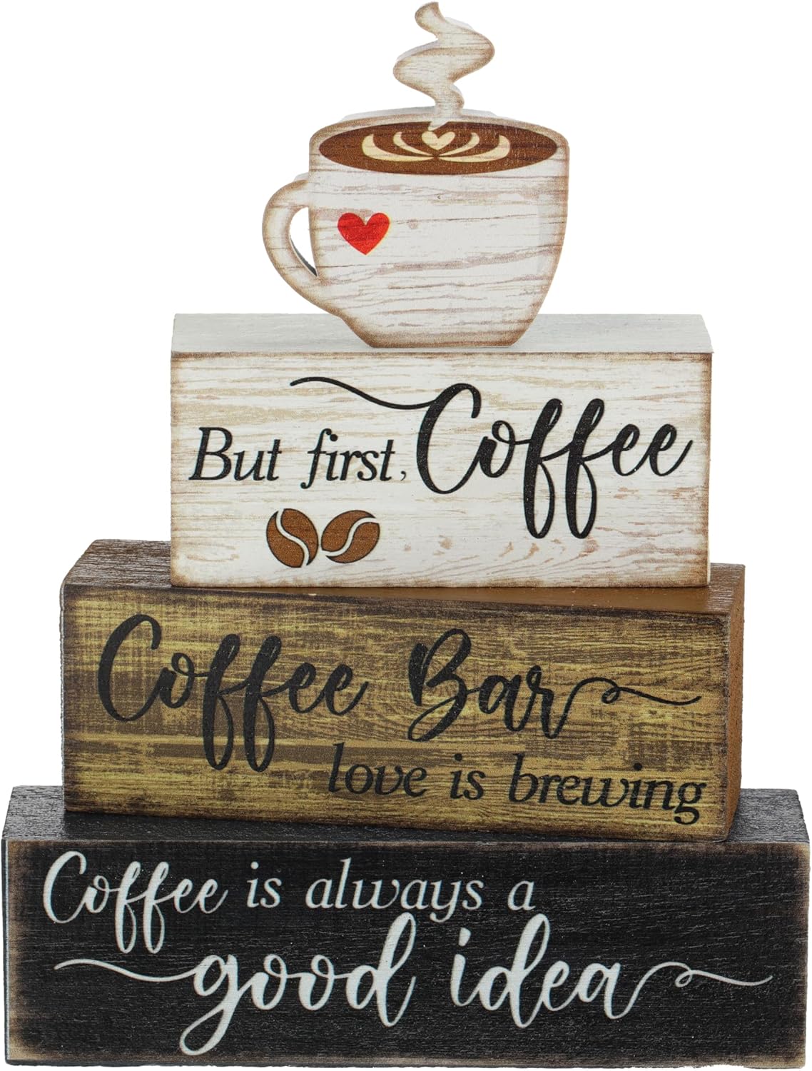 4 Pcs Wooden Coffee Bar Tabletop Decor Coffee Tiered Tray Decor Rustic Wood Bar Sign Gift Farmhouse Table Centerpiece Farmhouse Decorations for Home Kitchen