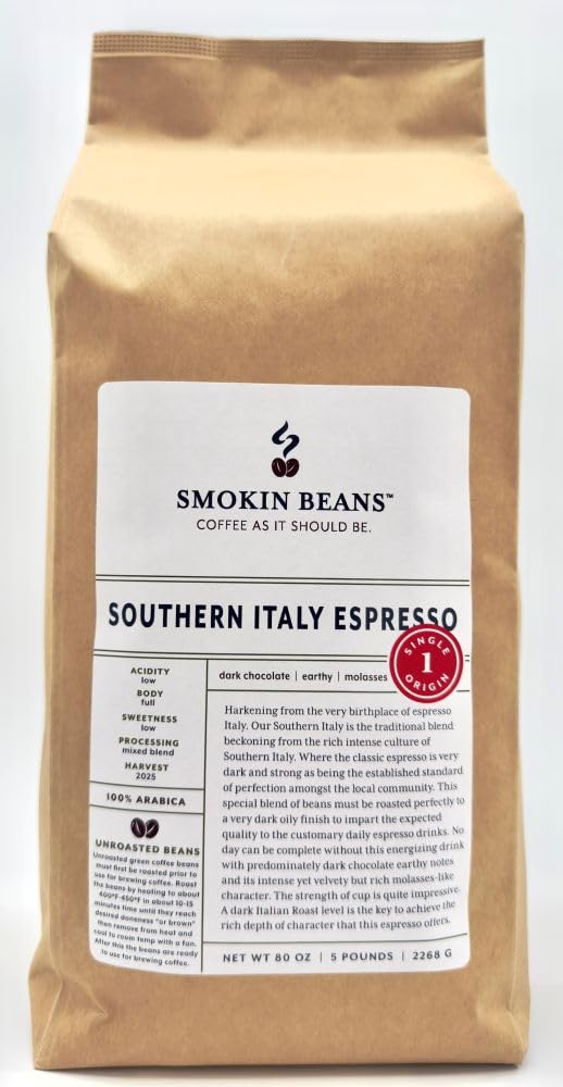 5-Pound Southern Italy Espresso, Unroasted Green Coffee Beans, Fresh Current Crop Specialty Grade, Roast the Beans Yourself at Home on Your Roasting Equipment Prior to Using for Brewing Coffee