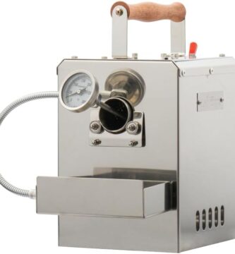 KALDI Motor Drive Type home coffee roaster, size(200g), Bi-metal thermometer, chaff tray included, hopper/sampler option, gas burner required, No thermocouples supported