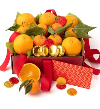 Lunar New Year Fruit & Chocolate Gift Box – Fresh Premium Fruit with Artisan Chocolates, Chinese New Year Gift Basket for Family, Friends & Corporate Gifting