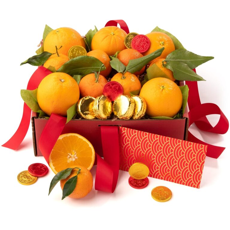 Lunar New Year Fruit & Chocolate Gift Box – Fresh Premium Fruit with Artisan Chocolates, Chinese New Year Gift Basket for Family, Friends & Corporate Gifting