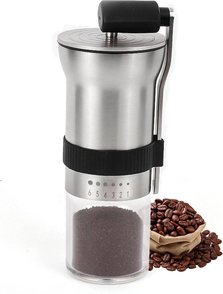 Manual Coffee Grinder with Ceramic Burr, 1.12oz Capacity Handheld Mill for Espresso, Drip, French Press, Cold Brew,with 6 Adjustable Settings & Quiet & Portable Coffee Bean Grinder for Home Use